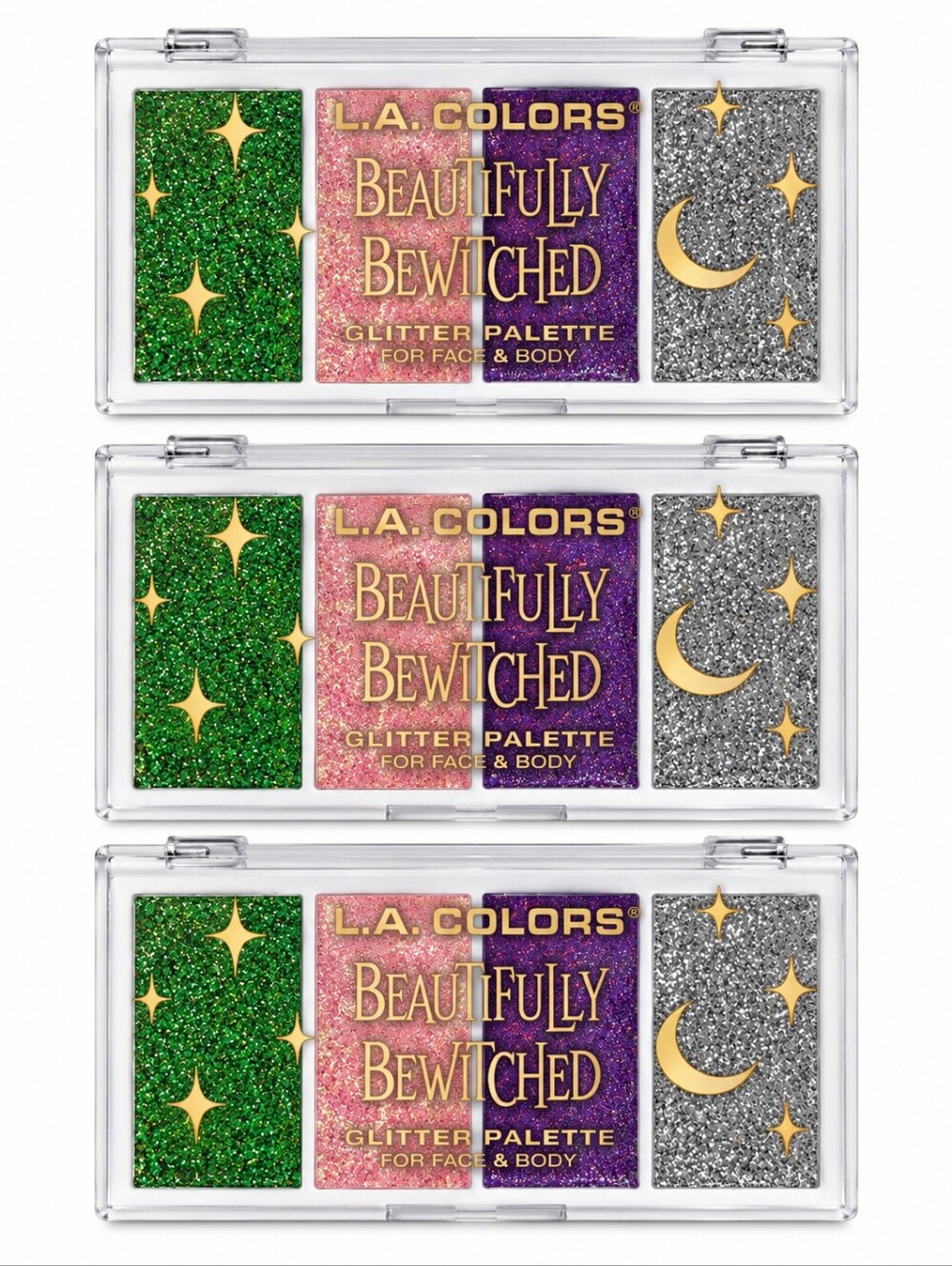 3 x L.A. Colors Beautifully Bewitched 4-Color Glitter Palette, Fairy Kissed